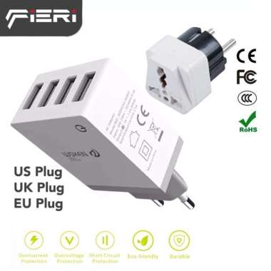 Fieri Wsken Safe 4 USB Ports Charger Adaptor Adapter Fast Charging US Plug 4 Port