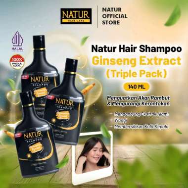 Triple Natur Shampoo Extract Gingseng 140 ml - Paket Sampo Rambut Rontok 3 pcs