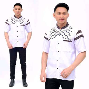 Kemeja Lengan Pendek Pria Baju Batik Kombinasi putih L