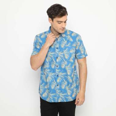 POLICE Kemeja Abstrak Printing Regular Fit Pria Biru (3) L