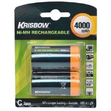 Ace - Krisbow Set Baterai Rechargeable Size C 4000 Mah 2 Pcs