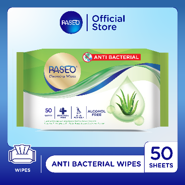Paseo Anti Bacterial Wipes Tissue Basah [50 Sheets] -