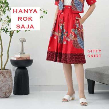 Evercloth Gitty Rok Batik Wanita Selutut Bawahan Batik Perempuan Rok RED