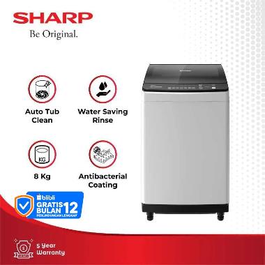 SHARP ES-M8000T-GG Mesin Cuci Top Loading Megamouth Series [8 Kg]