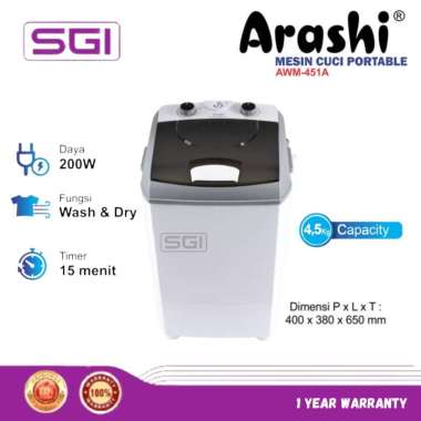 Mesin Cuci Portable Arashi Awm 451A 1 Tabung 451A