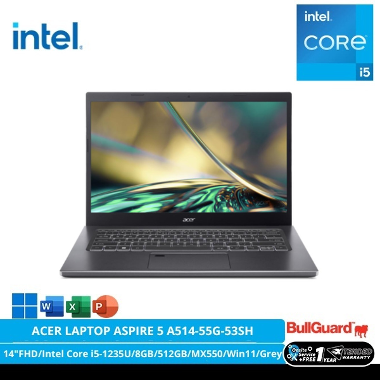 ACER LAPTOP ASPIRE 5 A514-55G-53SH [14"FHD/Intel Core i5-1235U/8GB/512GB/MX550/Win11/Grey]NXK5FSN001