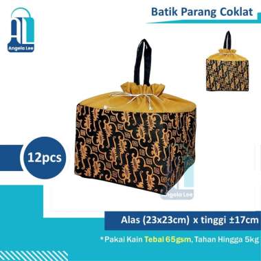 12pcs Tas Kain Serut Motif Batik untuk 2box Nasi Kotak 22x22 hajatan Parang Coklat