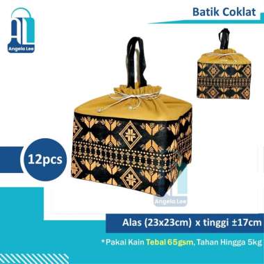 12pcs Tas Kain Serut Motif Batik untuk 2box Nasi Kotak 22x22 hajatan Batik Coklat