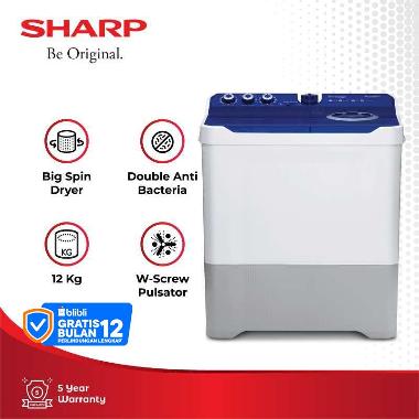 SHARP ES-T1290WA BL/PK Mesin Cuci Twin Tub Dolphinwave Series 2 tabung [12 Kg] Pink