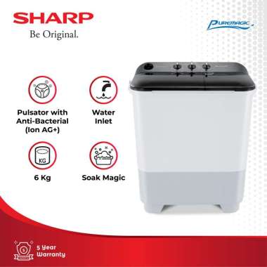 SHARP ES-T65NT BL/GY Mesin Cuci Twin Tub 2 tabung [6 Kg] Blue