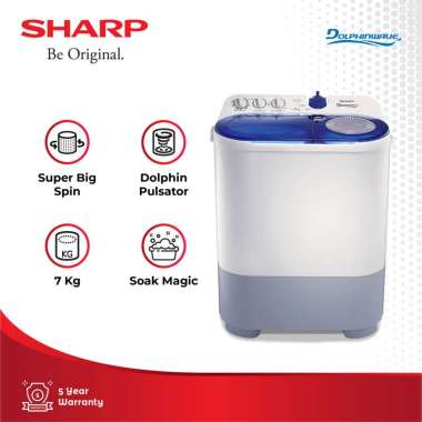 SHARP ES-T77DA BK/RK Mesin Cuci Twin Tub Dolphinwave Series 2 tabung [7 Kg] Blue