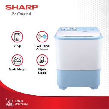 SHARP ES-T99SJ BL/PK Mesin Cuci Twin Tub Hijab Series 2 Tabung [9 Kg] Blue