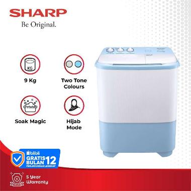 SHARP ES-T99SJ BL/PK Mesin Cuci Twin Tub Hijab Series 2 Tabung [9 Kg] Blue