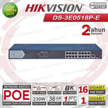 SWITCH POE 16 PORT HIKVISION DS-3E0518P-E FOR IP CAMERA