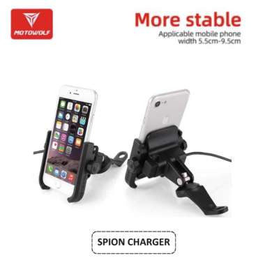 Motowolf Holder Handphone Holder Stang Motor Almunium Alloy Premium SPION CHARGER
