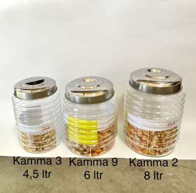 Toples kaca bulat ulir Kamma 2 tutup S/S + seal karet (8 ltr)