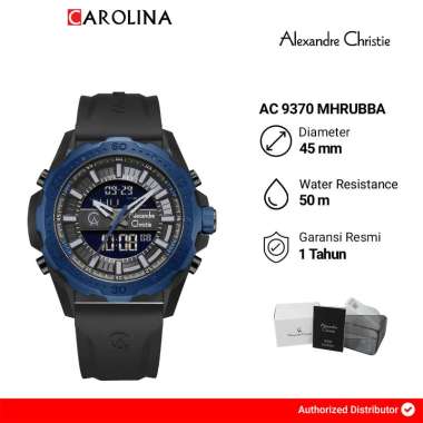 Jam Tangan Pria Alexandre Christie AC 9370 MHRUBBA Digital Analog Dial Black Rubber Strap