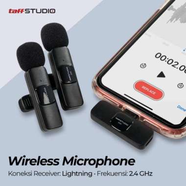 TaffSTUDIO Wireless Microphone Clip On Lavalier HP Phone Type C Lightning Iphone Lightning + 2 Mic