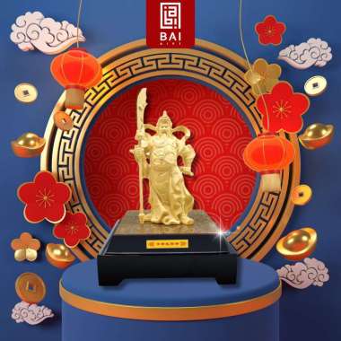 BAI GIFT Patung Kwan Kong Lapis Emas 24K Pajangan Dewa Kwan Kong Hadiah Premium Emas / Gold