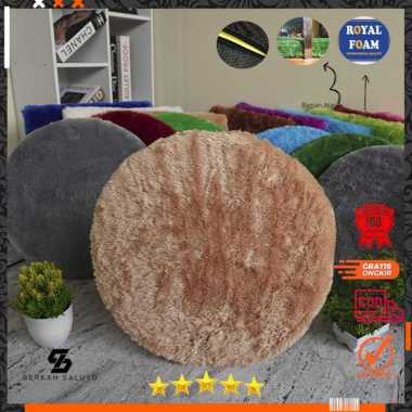 Alas Duduk Bulat ANTI SLIP bulu rasfur SUPER EMPUK Diameter 40cm isi busa Royal Foam 5CM hitam
