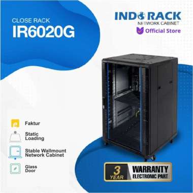 Rack Server 20U 600MM Indorack Standing Close Rack 19'' IR6020G Glass Door palet