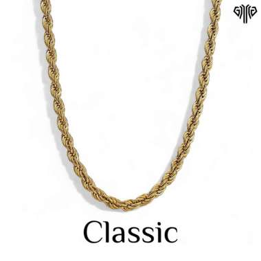 Kalung Titanium Steel Tambang Emas Gold Pria Classic Simple Titanium Asli KKTEG