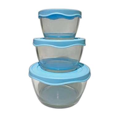 DEDAMRYS Kimglass Salad Bowl Set Mangkok Kaca [3 Susun] BlUE