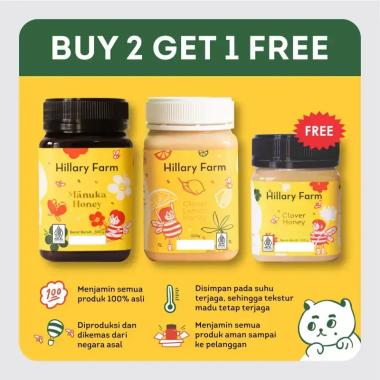 Hillary Farm Manuka Honey + Clover Lemon Honey [Set Bundling] + FREE Madu