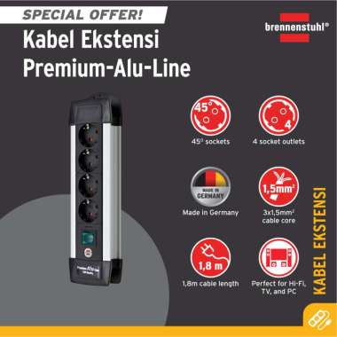 Brennenstuhl Premium-Alu-Line 4-Soket Stop Kontak -1391000014