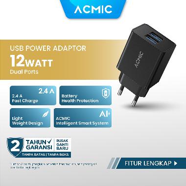 ACMIC CWC02 Dual USB 12W Kepala Charger Fast Charging Adaptor Black