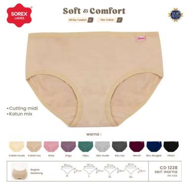 Sorex Celana Dalam Wanita Basic Midi Soft & Comfort CD 1228 Katun Mix Adem M Multicolour