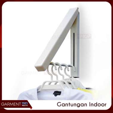 Gantungan Baju Indoor Lipat Tempel Dinding Hanger Baju Rak Baju Jemuran PUTIH