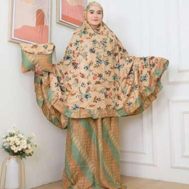 Mukena Bali Dewasa Batik Rempel Jumbo Qiana Rayon Handprint Blue