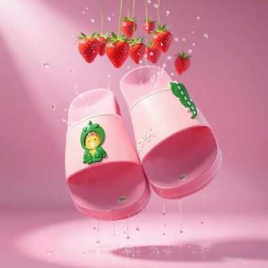 Sandal Wanita Rumahan Sandal Selop Slop Full Karet Sandal Kasual Slip On Motif Kartun KARTUN 38 PINK