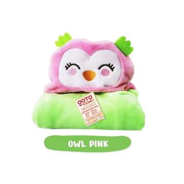 Goto Kyowo Blanket Baby Handuk Selimut Bayi Bulu Tebal Karakter Lucu OWL PINK