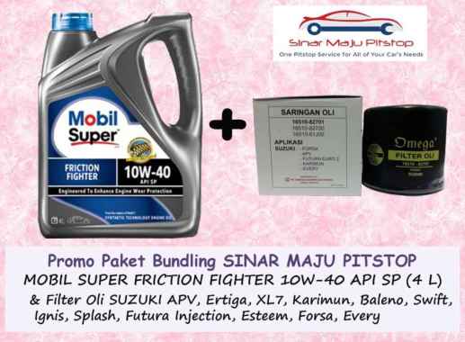 Paket Bundling Oli MOBIL SUPER FRICTION FIGHTER 10W-40 API SP Original 4 Liter & Filter Oli SUZUKI E