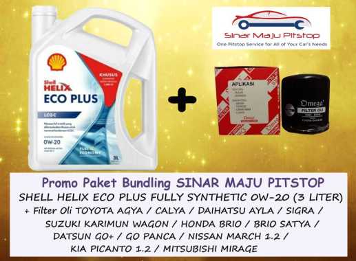 Paket Bundling Oli SHELL HELIX ECO 0W-20 SN Segel Hologram Original 3.5 Ltr & FILTER OLI MOBIL SUZUK