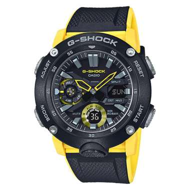 Jam Tangan Pria Casio G-Shock GA-2000-1A9DR Black Digital Analog Dial Dual Color Resin Band HItam