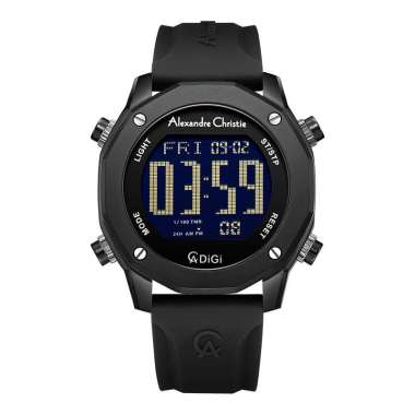 Jam Tangan Pria Alexandre Christie Digi AC 9377 MH RIPBA Men Digital Dial Black Rubber Strap Hitam