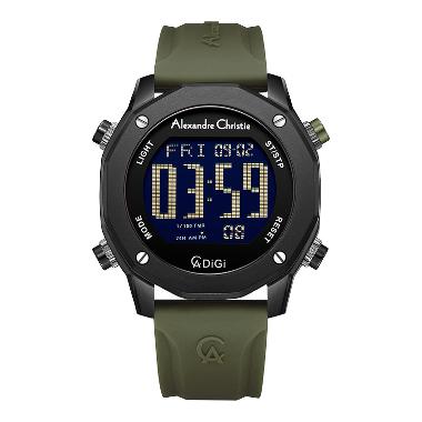 Jam Tangan Pria Alexandre Christie Digi AC 9377 MH RIPBAGN Men Digital Dial Green Rubber Strap Hijau