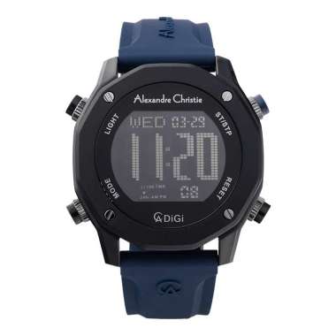 Jam Tangan Pria Alexandre Christie Digi AC 9377 MH RIPBABU Men Digital Dial Blue Rubber Strap Biru