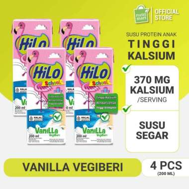HiLo School Vanilla Vegiberi Ready to Drink 200ml - Susu Tinggi Kalsium Rendah Lemak