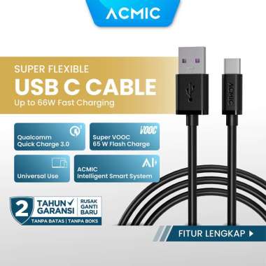 ACMIC KAi100 AiCharge Kabel Data USB Type C Fast Charging 3A + 5A VOOC BLACK