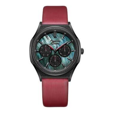 Jam Tangan Wanita Alexandre Christie Multifunction AC 2A09 BF LIPMARE Ladies Green MOP Dial Red Leat