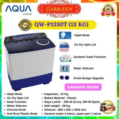 MESIN CUCI AQUA QW-P1250T, QW1250, QW-1250 12KG TWIN TUBE