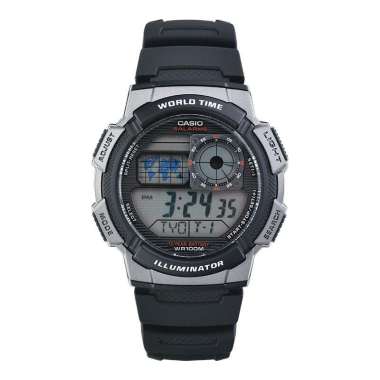Jam Tangan Pria Casio General AE-1000W-1BVDF 10 Year Battery Life Digital Dial Black Resin Band Hita