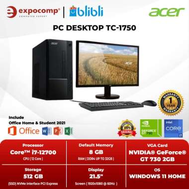 ACER PC DESKTOP TC-1750 CORE i7-12700 8GB 512GB SSD GT7302GB W11+OHS