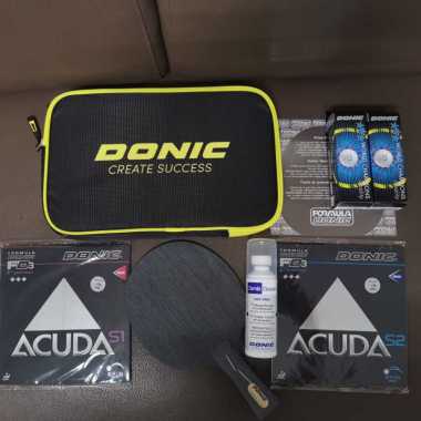 Bat Pingpong Donic Black Devil Lengkap Karet Donic dan Aksesories Set Multicolor