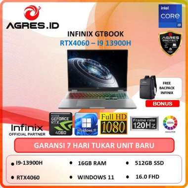 INFINIX GTBOOK I9 13900H RTX4060 8GB RAM 16GB SSD 512GB W11 16" FHD 120HZ 100%SRGB RGB 1YR Bundle Ex