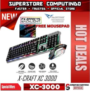Alcatroz X-Craft XC-3000 Spill Proof Gaming Keyboard + Mouse Combo Black